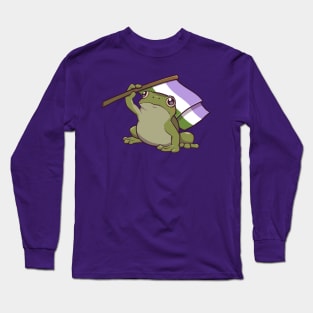 Genderqueer Pride Flag-Holding Frog Long Sleeve T-Shirt